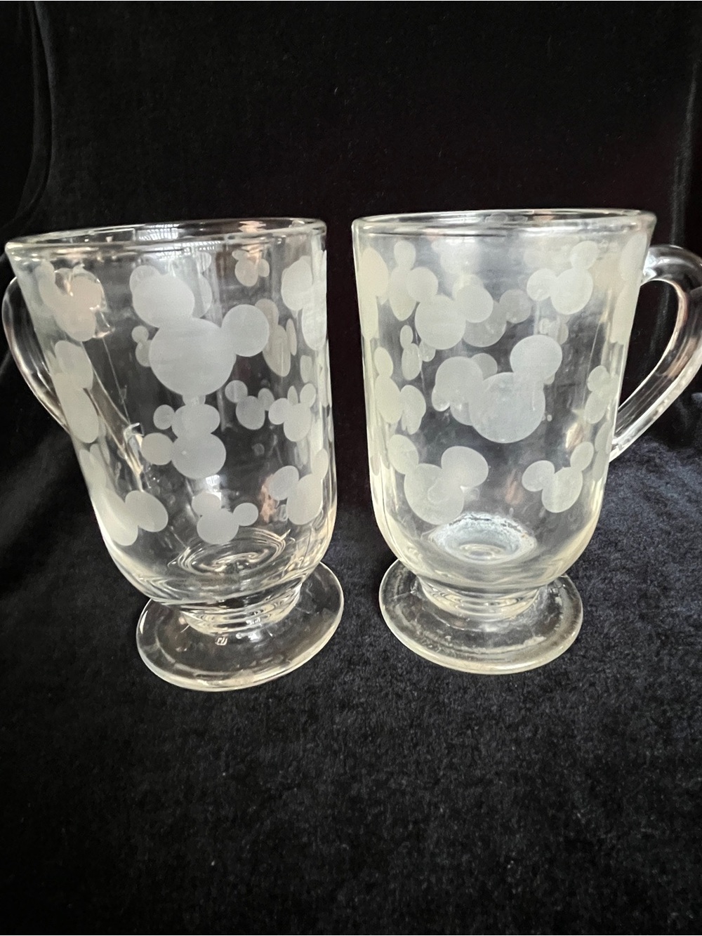 Lot of 2 Vintage Walt Disney World Frosted Mickey Mouse 5" Pedestal Mugs